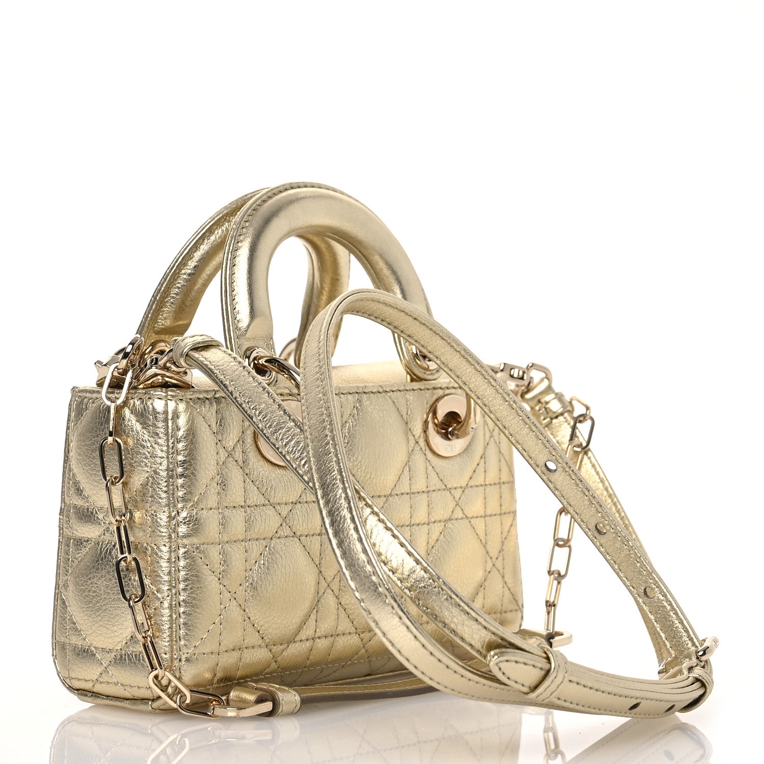 Christian Dior Metallic Lambskin Cannage Micro Lady D-Joy Gold 3 of 10