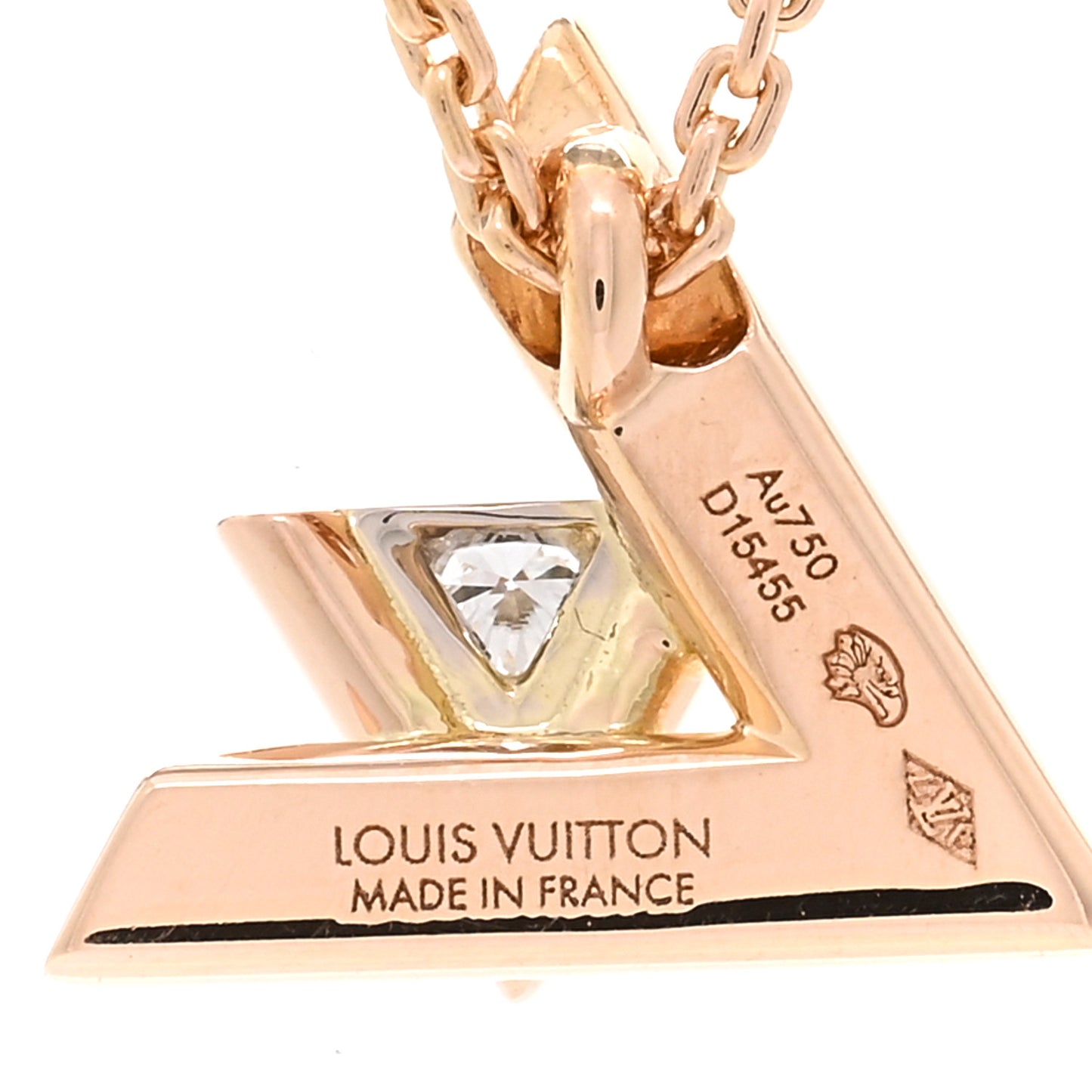 18K Pink Gold Diamond Small LV Volt One Pendant Necklace