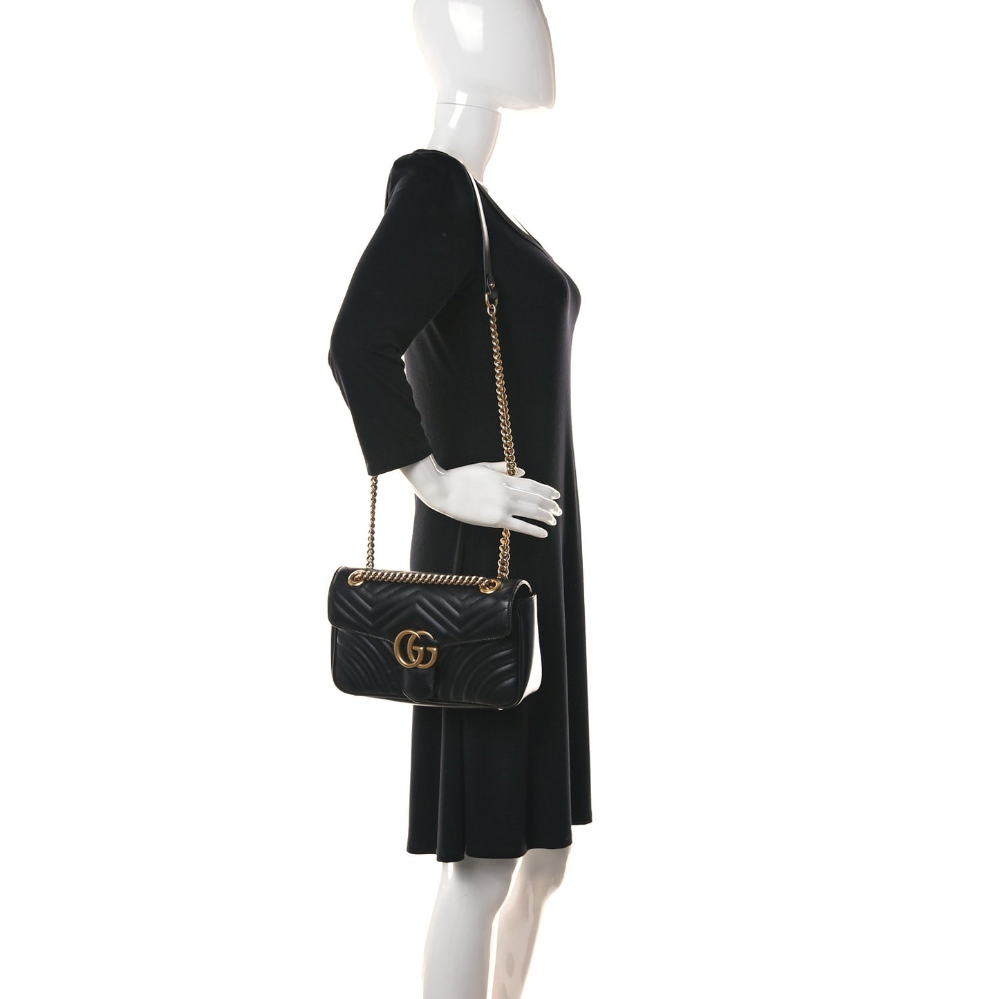 Calfskin Matelasse Mini GG Marmont Shoulder Bag Black