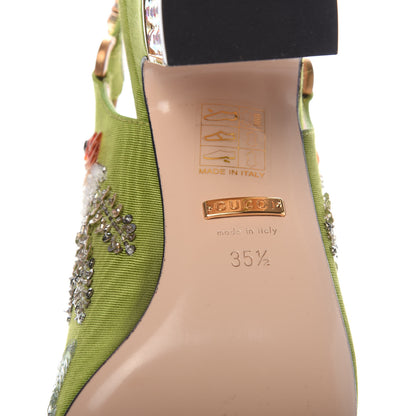 Gucci Moire Fabric Eyes Crystal Square G Madelyn Slingbacks 35.5 Lemon Leaf 7 of 9
