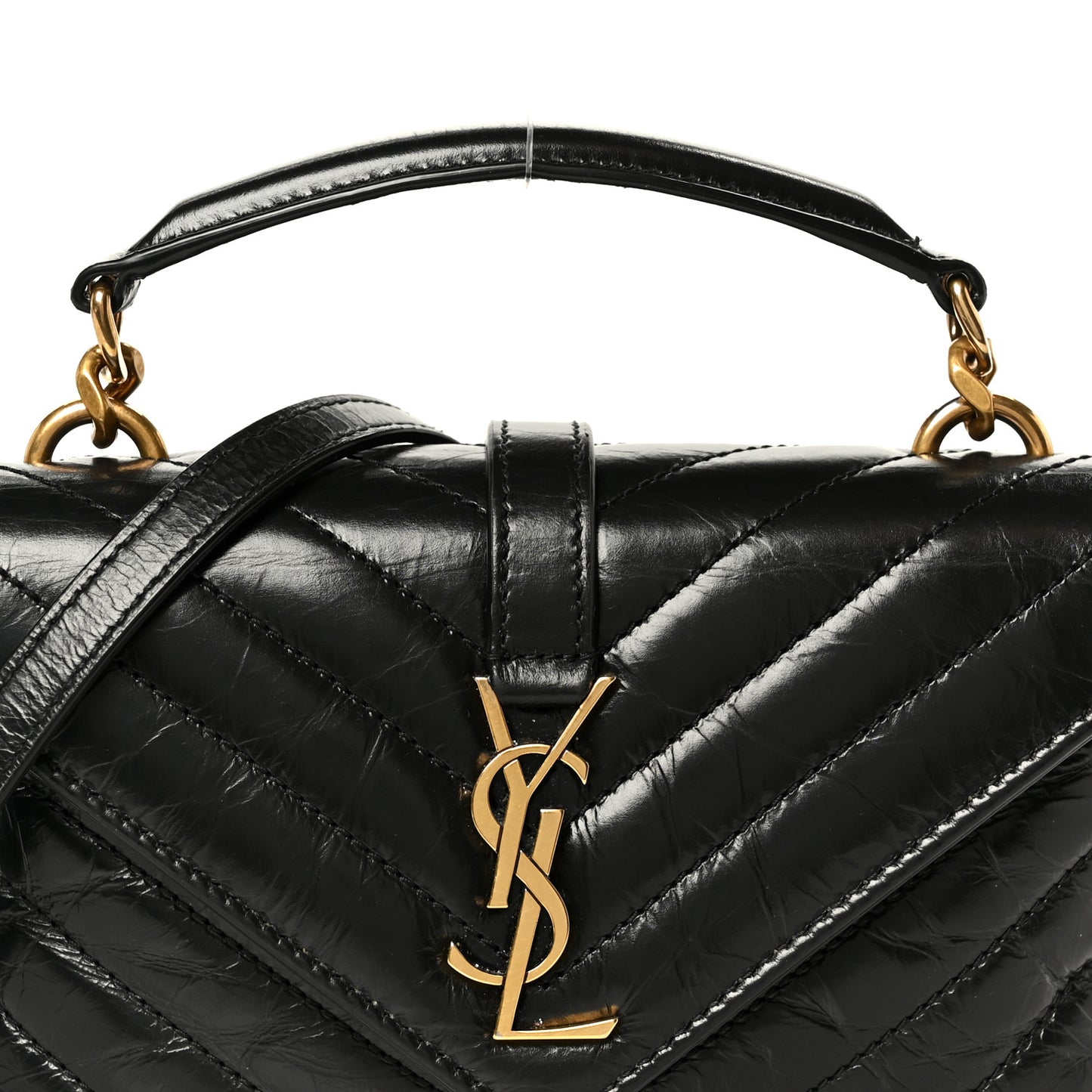 Shiny Calfskin Matelasse Chevron Monogram Mini College Bag Black