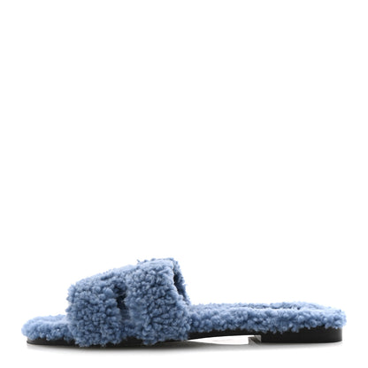 Hermes Woolskin Oran Sandals 38.5 Bleu 1 of 9