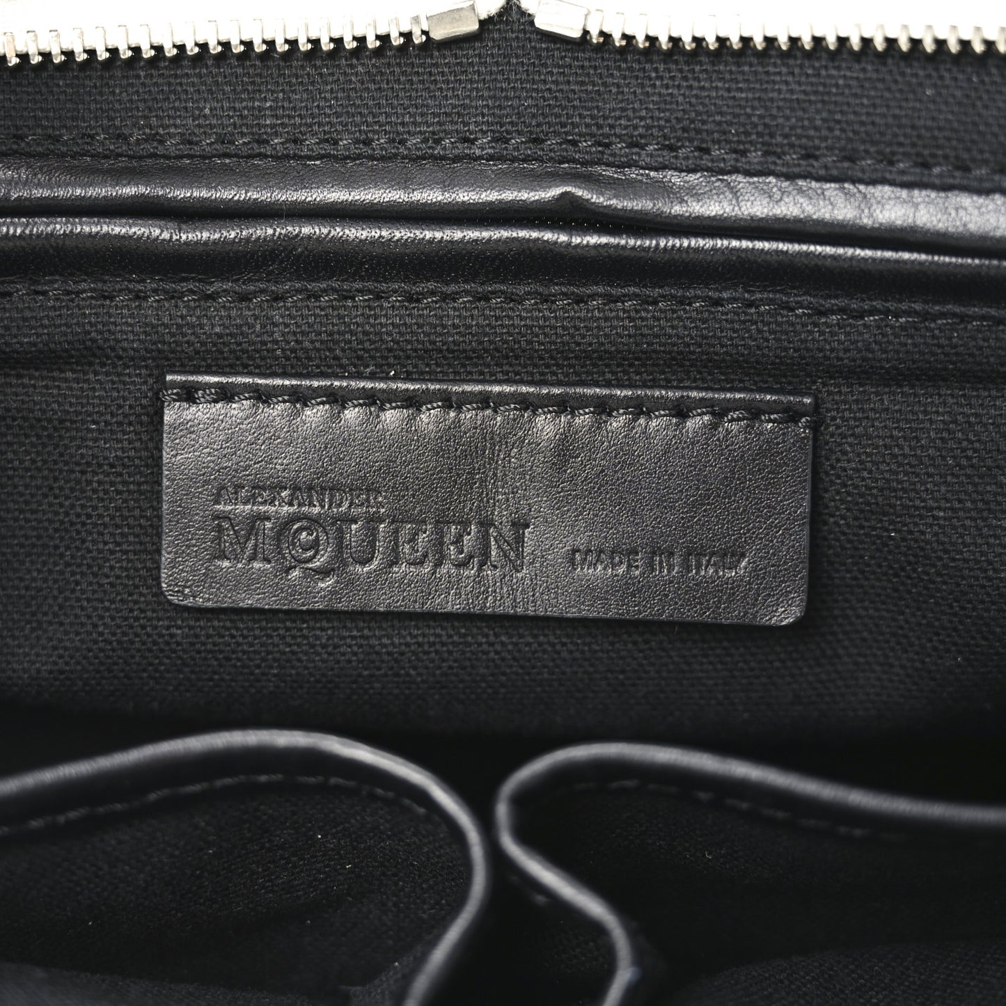 Calfskin Small Studded Padlock Zip Around Tote Black White