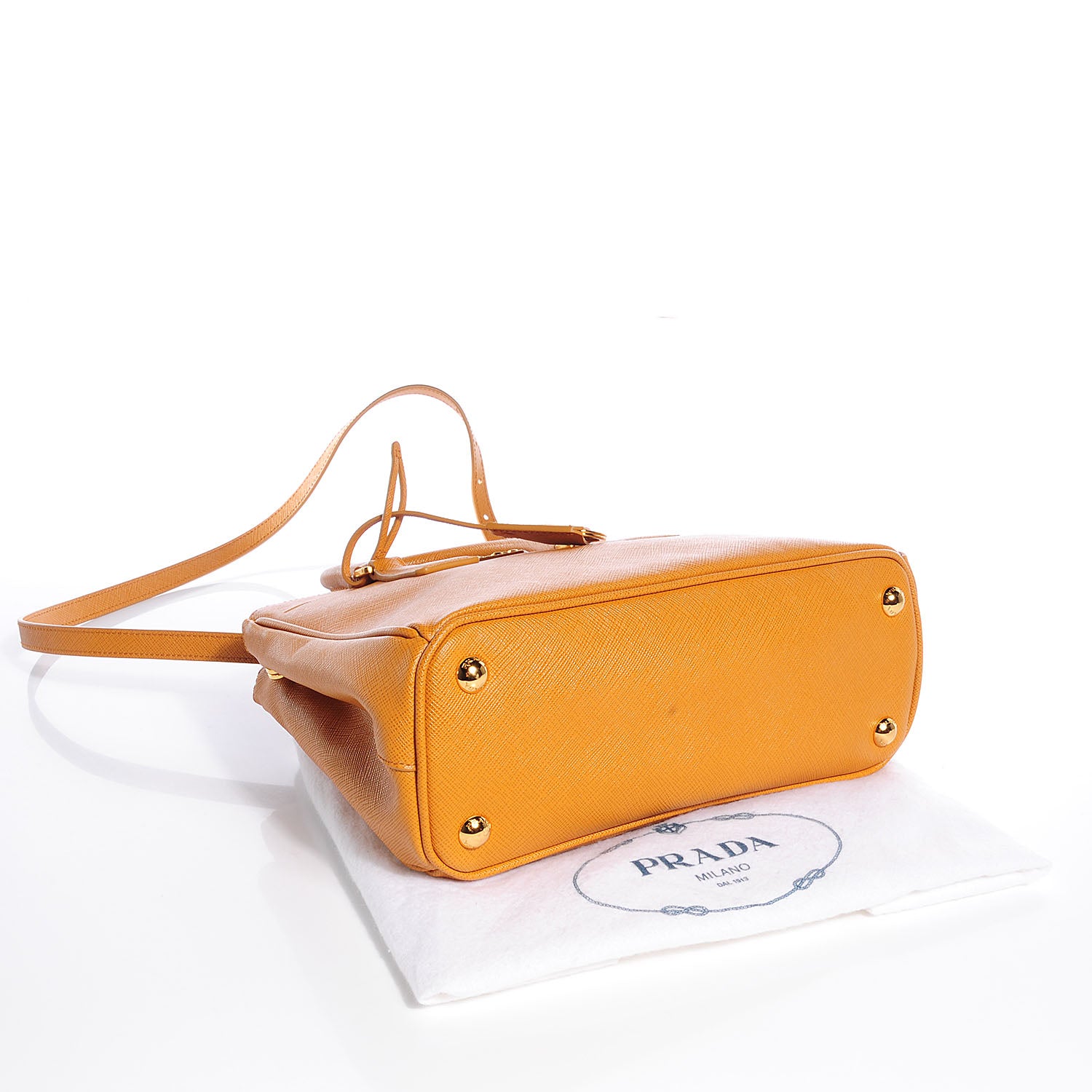 Prada Saffiano Lux Mini Double Zip Tote Ocra 4 of 10