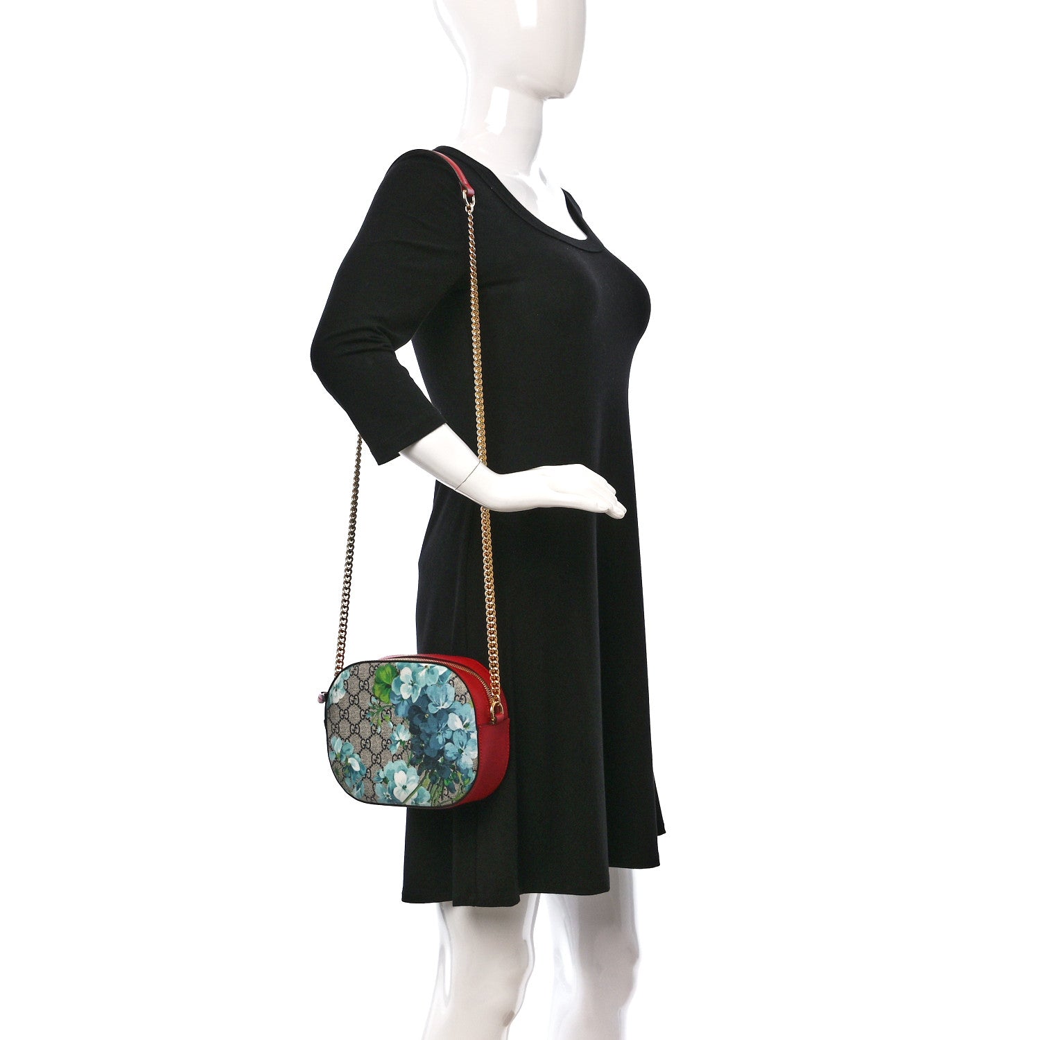 Gucci GG Supreme Monogram Blooms Mini Chain Shoulder Bag Beige Blue Navy Hibiscus Red 2 of 9