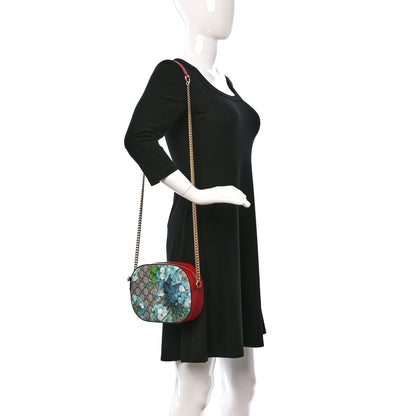 Gucci GG Supreme Monogram Blooms Mini Chain Shoulder Bag Beige Blue Navy Hibiscus Red 2 of 9