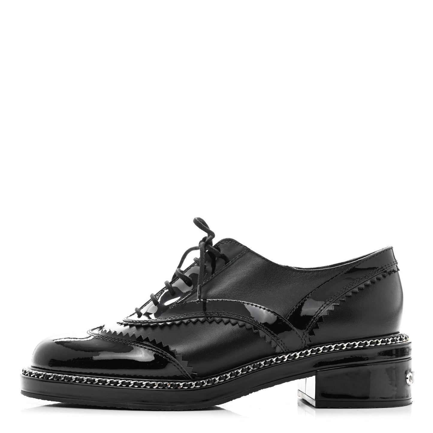 Lambskin Patent Calfskin CC Brogue Lace Up Oxfords 39.5 Black