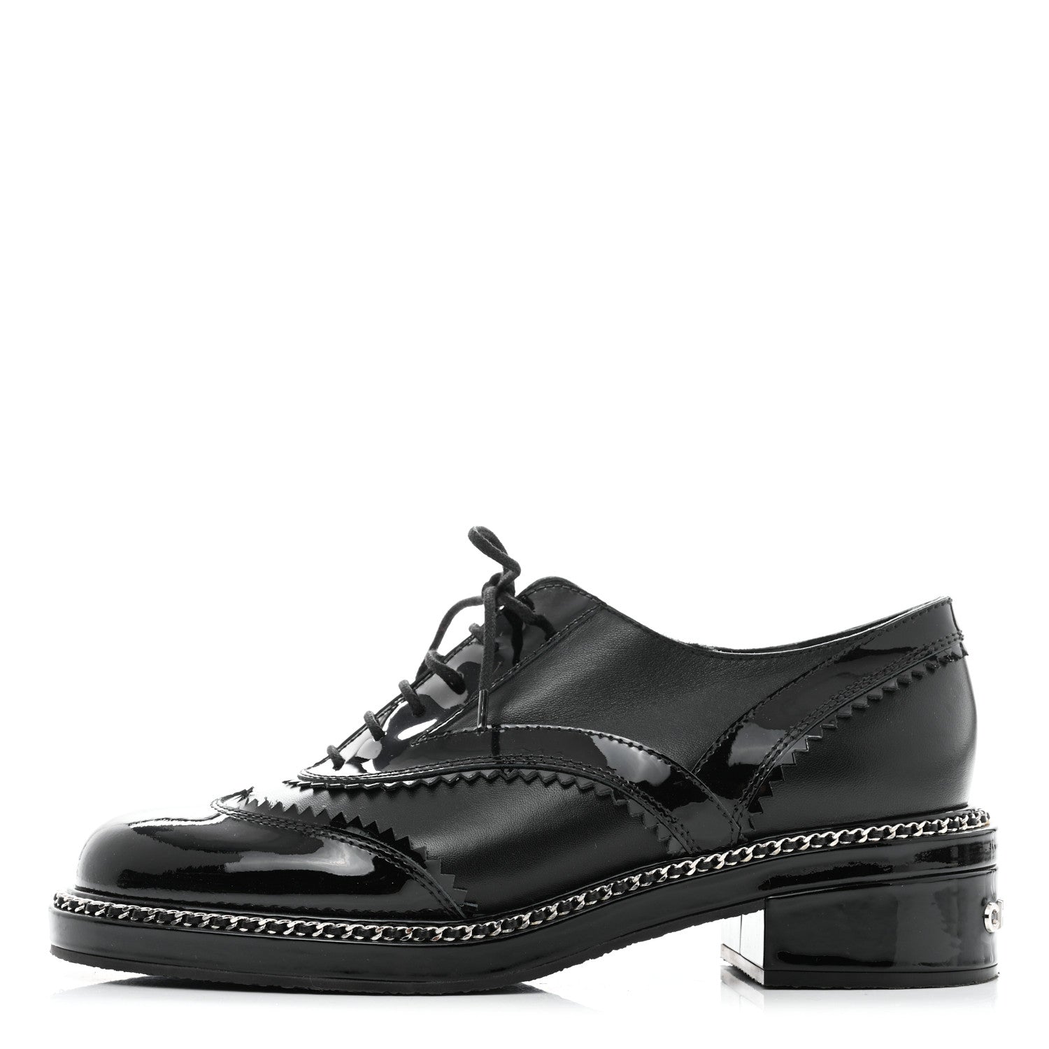 Chanel Lambskin Patent Calfskin CC Brogue Lace Up Oxfords 39.5 Black 1 of 8