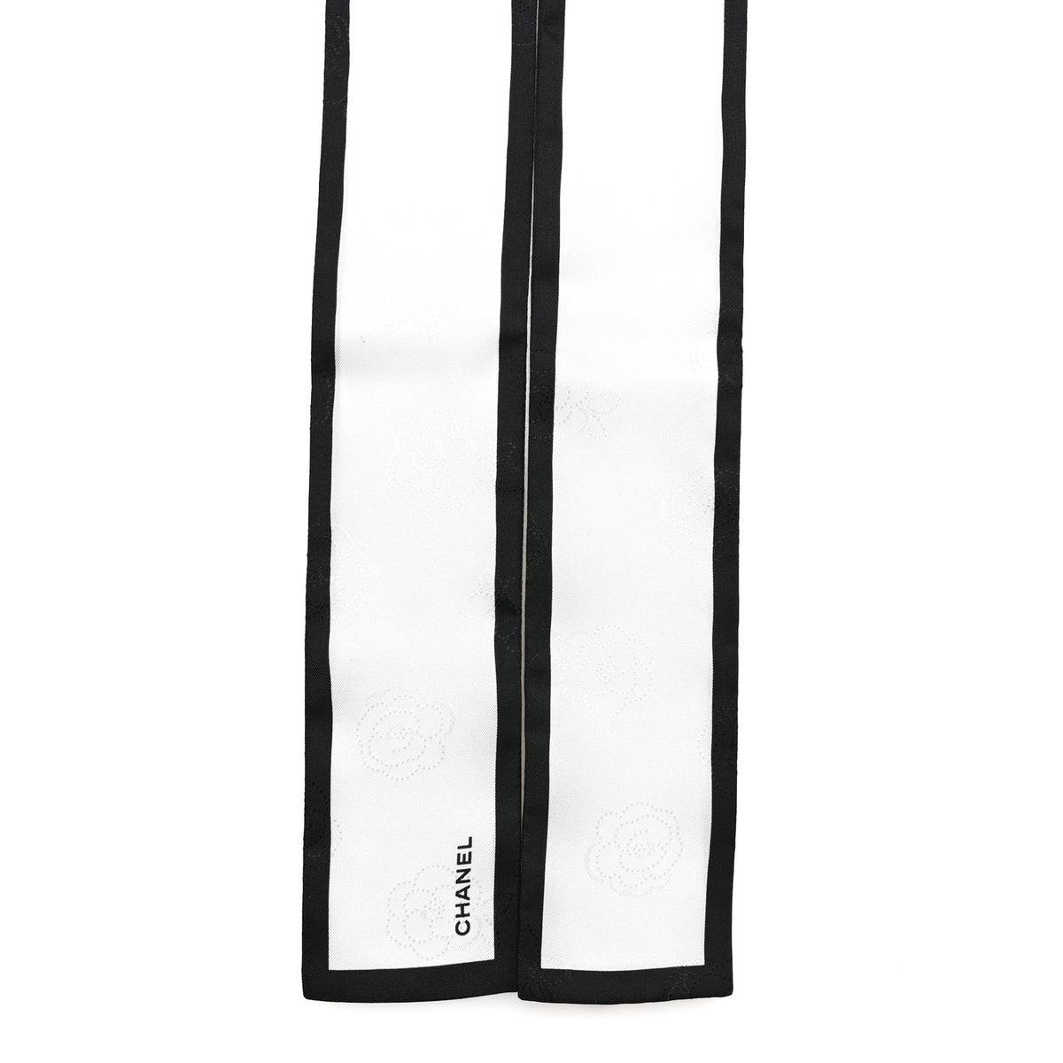 Silk CC Slim Camellia Bandeau Scarf Ecru Black