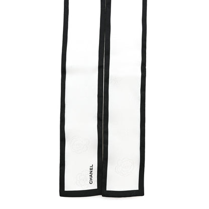 Chanel Silk CC Slim Camellia Bandeau Scarf Ecru Black 2 of 4