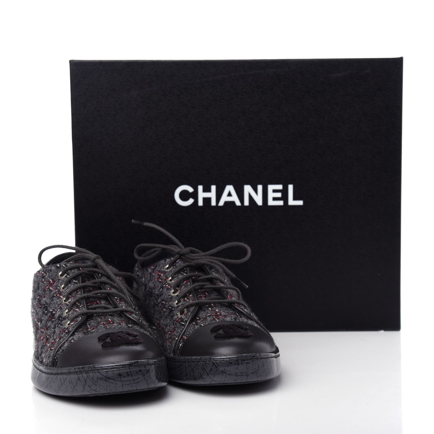 Chanel Lambskin Tweed Sneakers 36 Black Grey Red 11 of 11