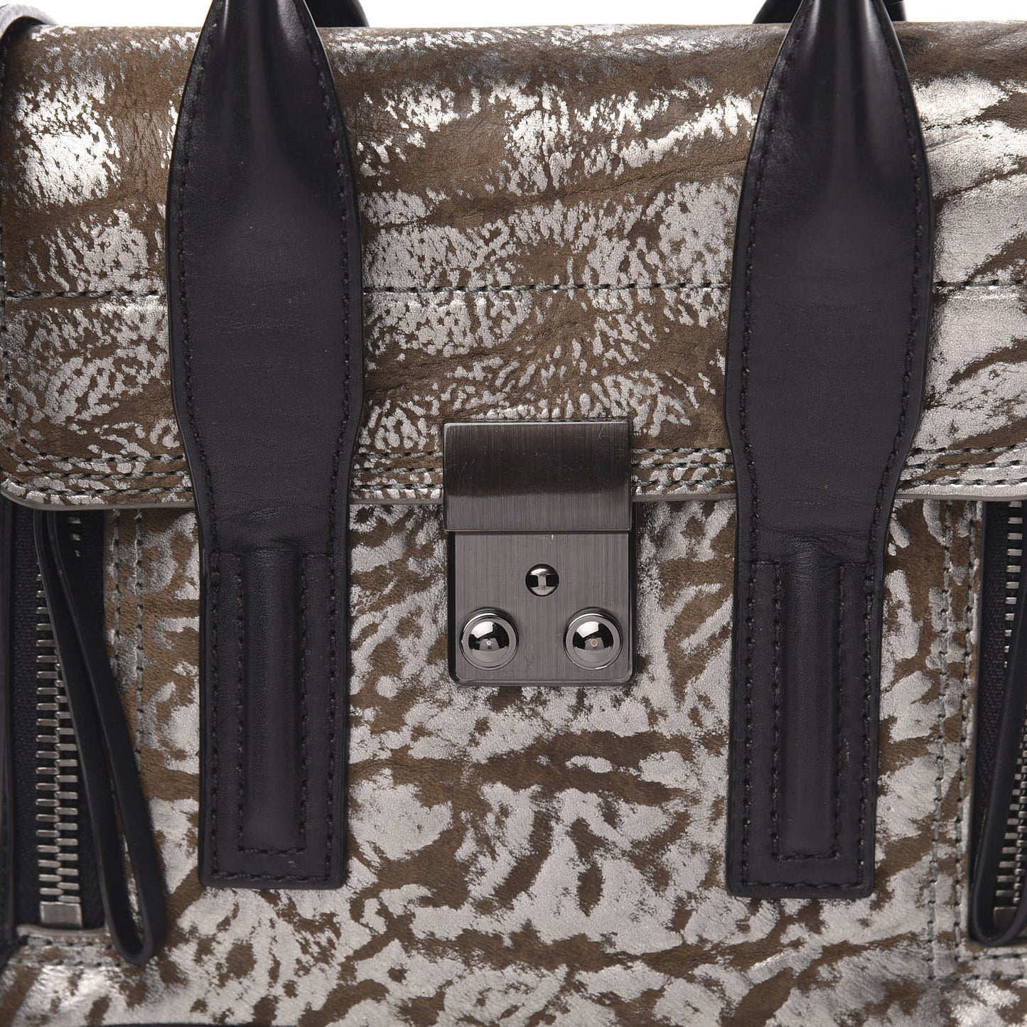 3.1 Metallic Calfskin Shark Embossed Mini Pashli Satchel Black Gunmetal