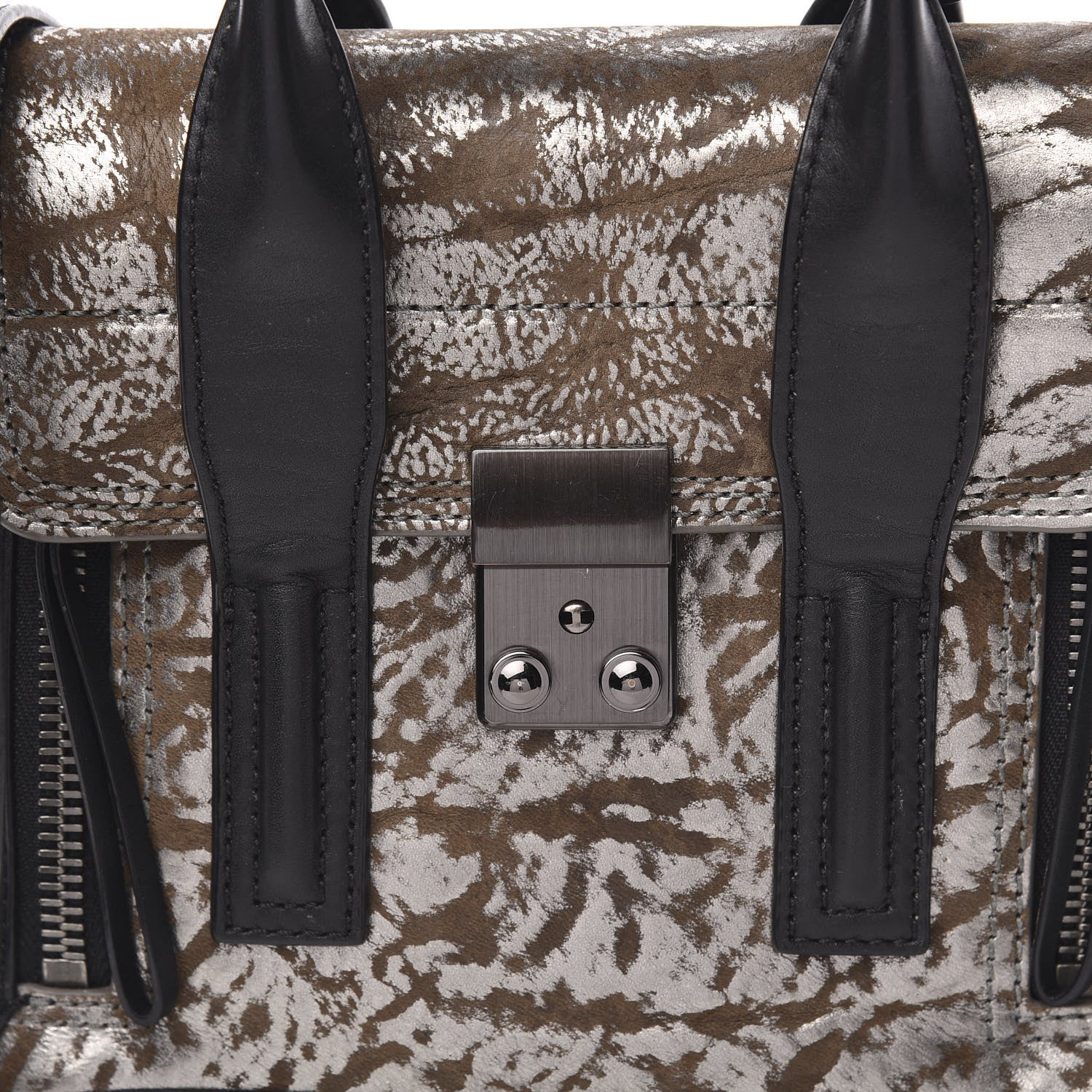 3.1 Phillip Lim 3.1 Metallic Calfskin Shark Embossed Mini Pashli Satchel Black Gunmetal 9 of 9