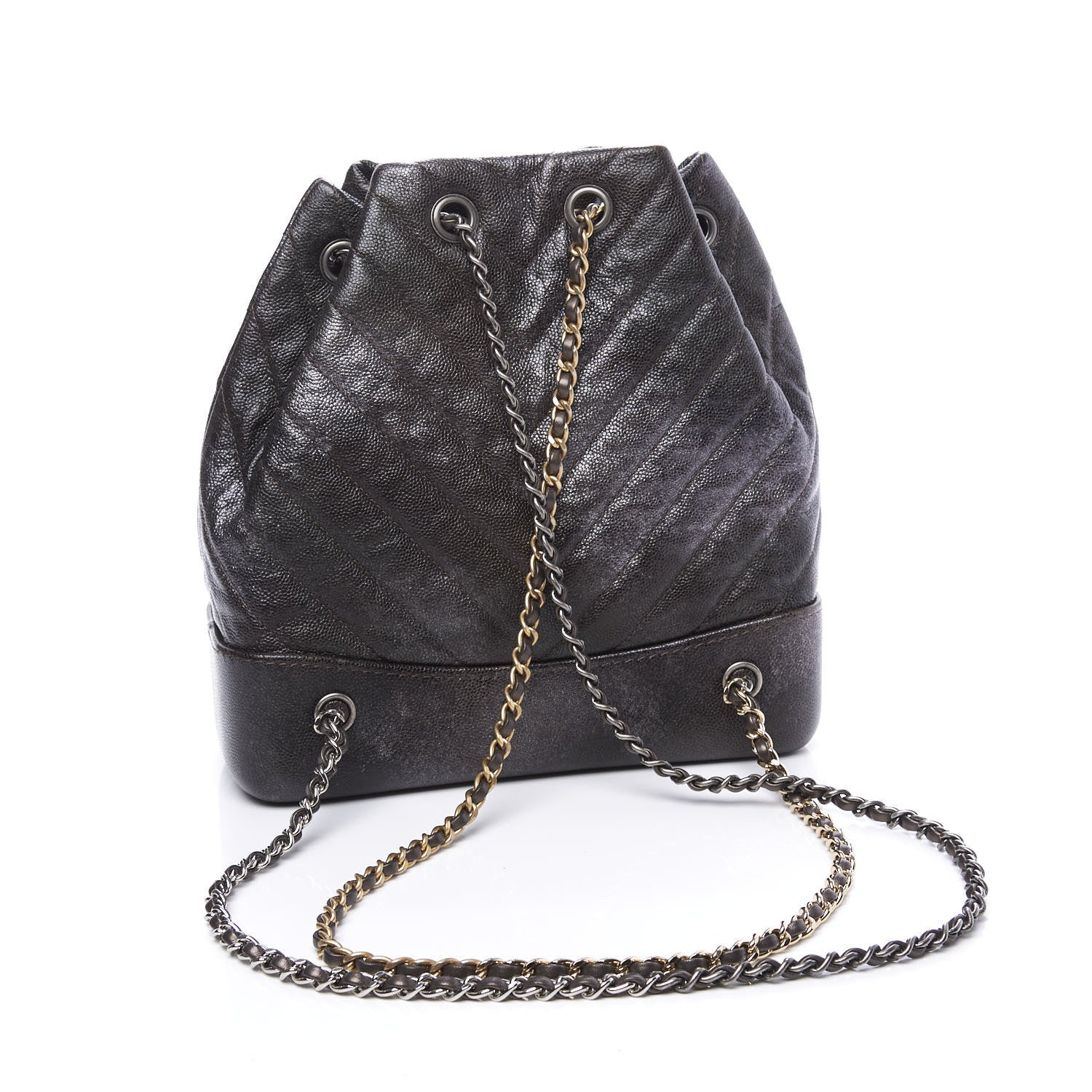 Chanel Metallic Grained Goatskin Chevron Quilted Gabrielle Backpack Dark Silver Gold 2 of 10