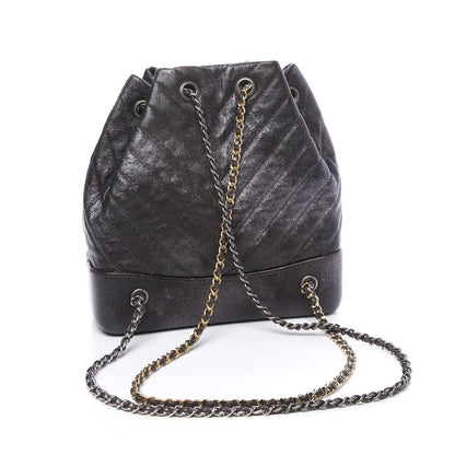 Chanel Metallic Grained Goatskin Chevron Quilted Gabrielle Backpack Dark Silver Gold 2 of 10