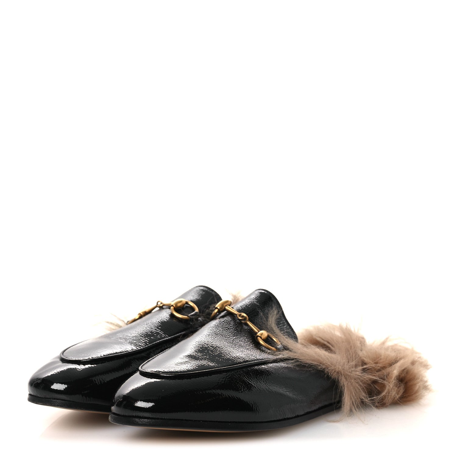 Gucci Patent Fur Womens Princetown Slippers 36 Black Natural 4 of 10