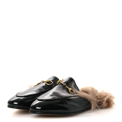 Gucci Patent Fur Womens Princetown Slippers 36 Black Natural 4 of 10