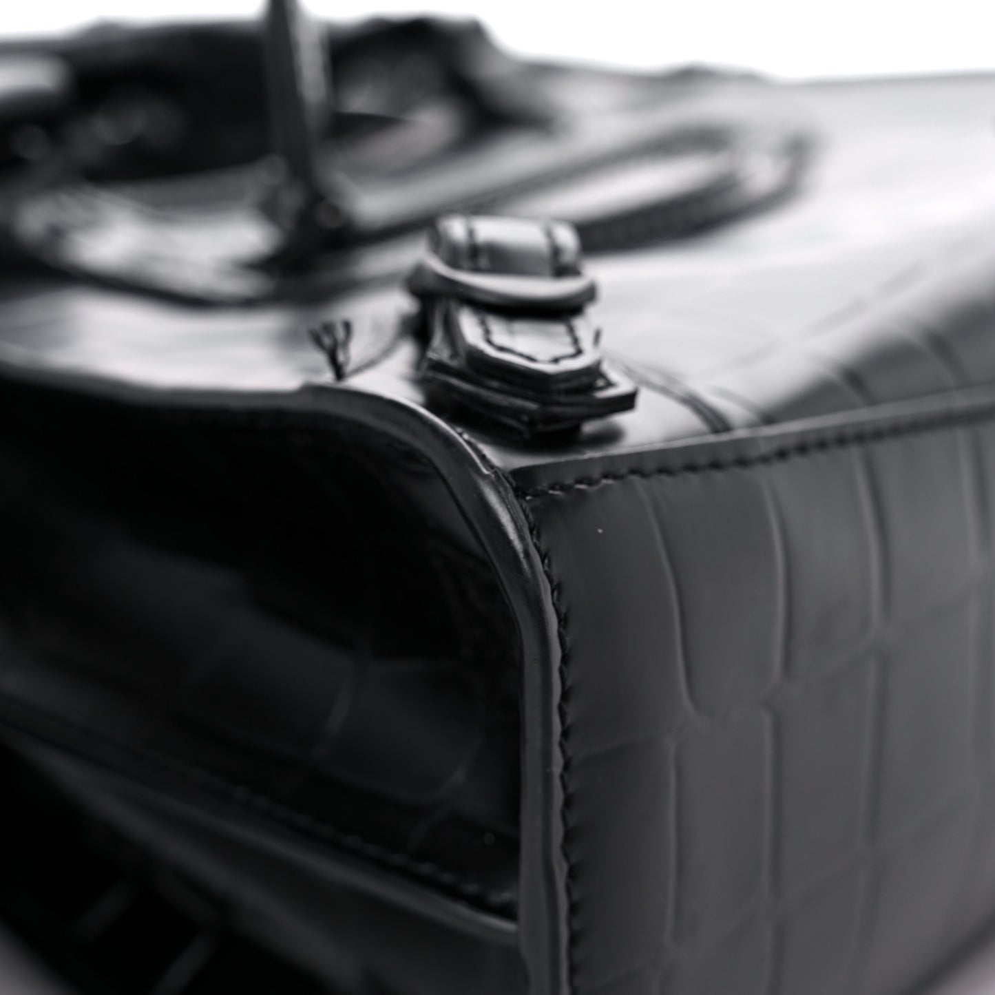 Semi Shiny Calfskin Crocodile Embossed Neo Classic Black Hardware Mini City Black