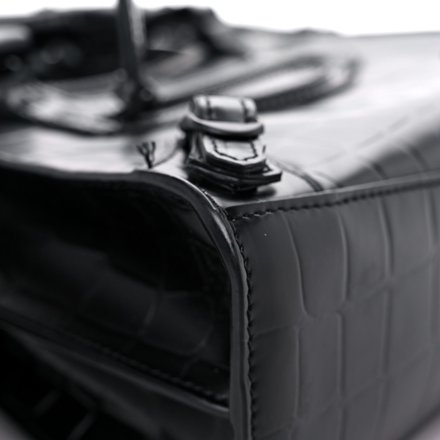 Balenciaga Semi Shiny Calfskin Crocodile Embossed Neo Classic Black Hardware Mini City Black 7 of 14