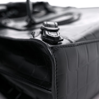 Balenciaga Semi Shiny Calfskin Crocodile Embossed Neo Classic Black Hardware Mini City Black 7 of 14