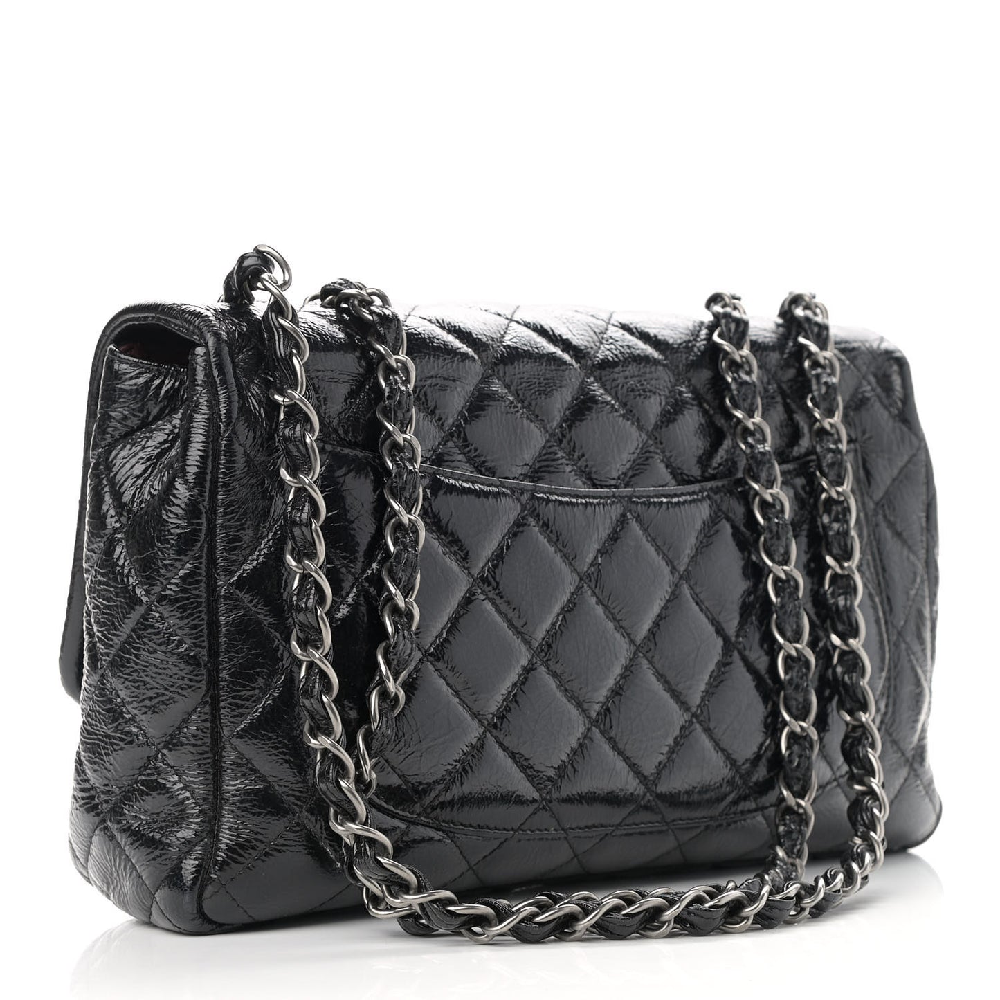 Crinkled Patent Quilted Jumbo Single Flap Black