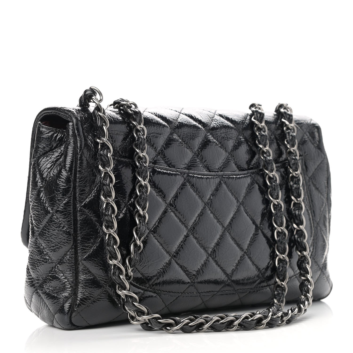 Chanel Crinkled Patent Quilted Jumbo Single Flap Black 3 of 12