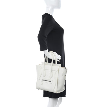 Celine Drummed Calfskin Micro Luggage White 2 of 14