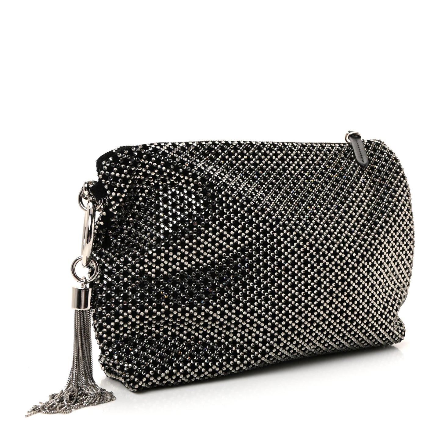 Suede Crystal Chain Top Handle Bag Black