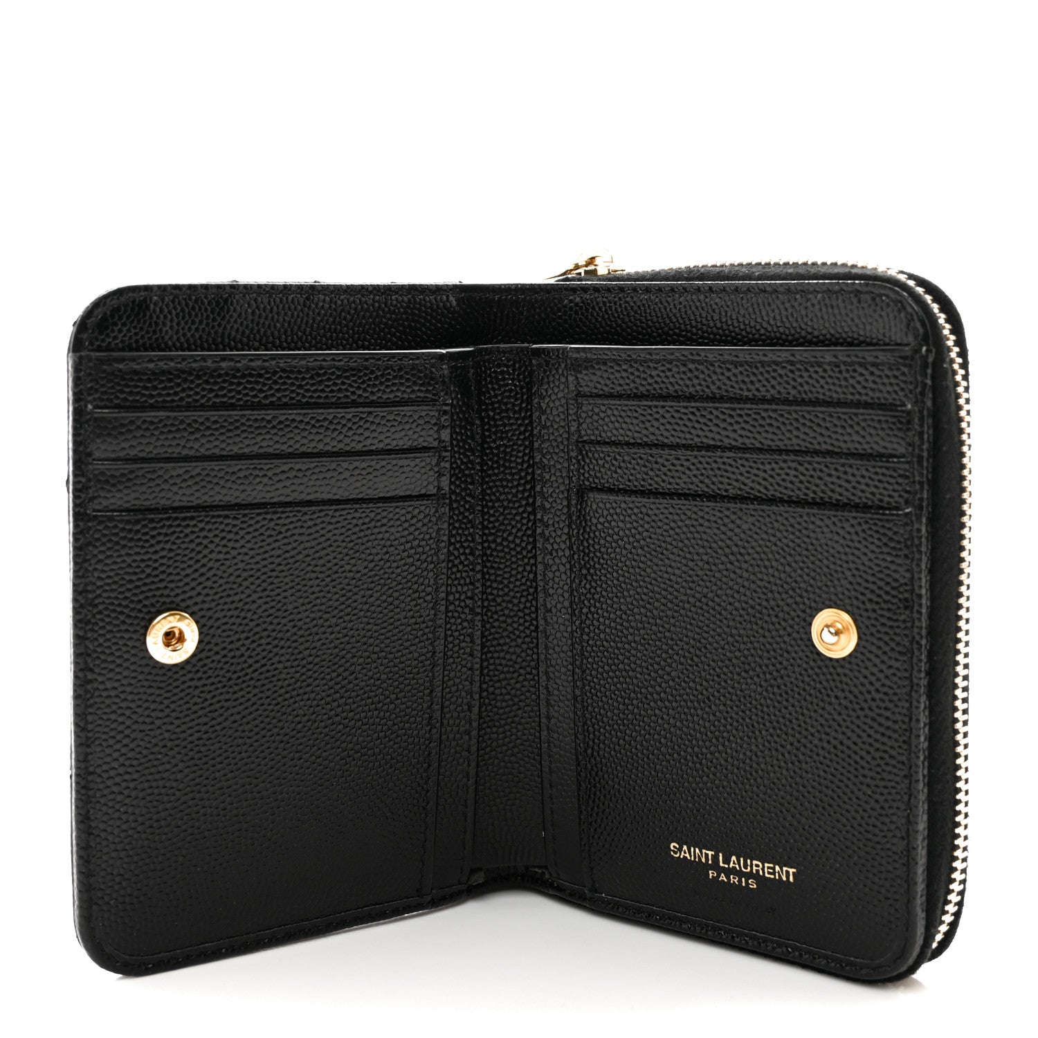 Saint Laurent SAINT LAURENT Grain De Poudre Matelasse Chevron Monogram Compact Zip Around Wallet Black 6 of 8