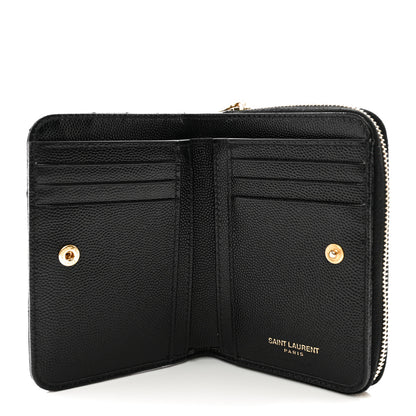 Saint Laurent SAINT LAURENT Grain De Poudre Matelasse Chevron Monogram Compact Zip Around Wallet Black 6 of 8