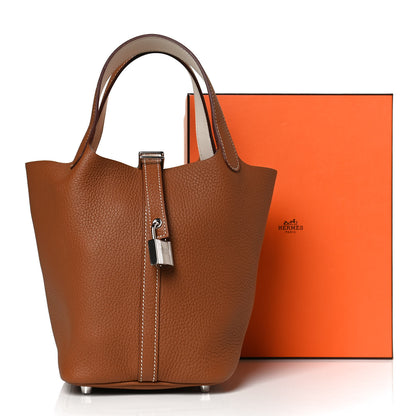 Hermes Taurillon Clemence Swift Eclat Picotin Lock 18 PM Gold Nata 11 of 11