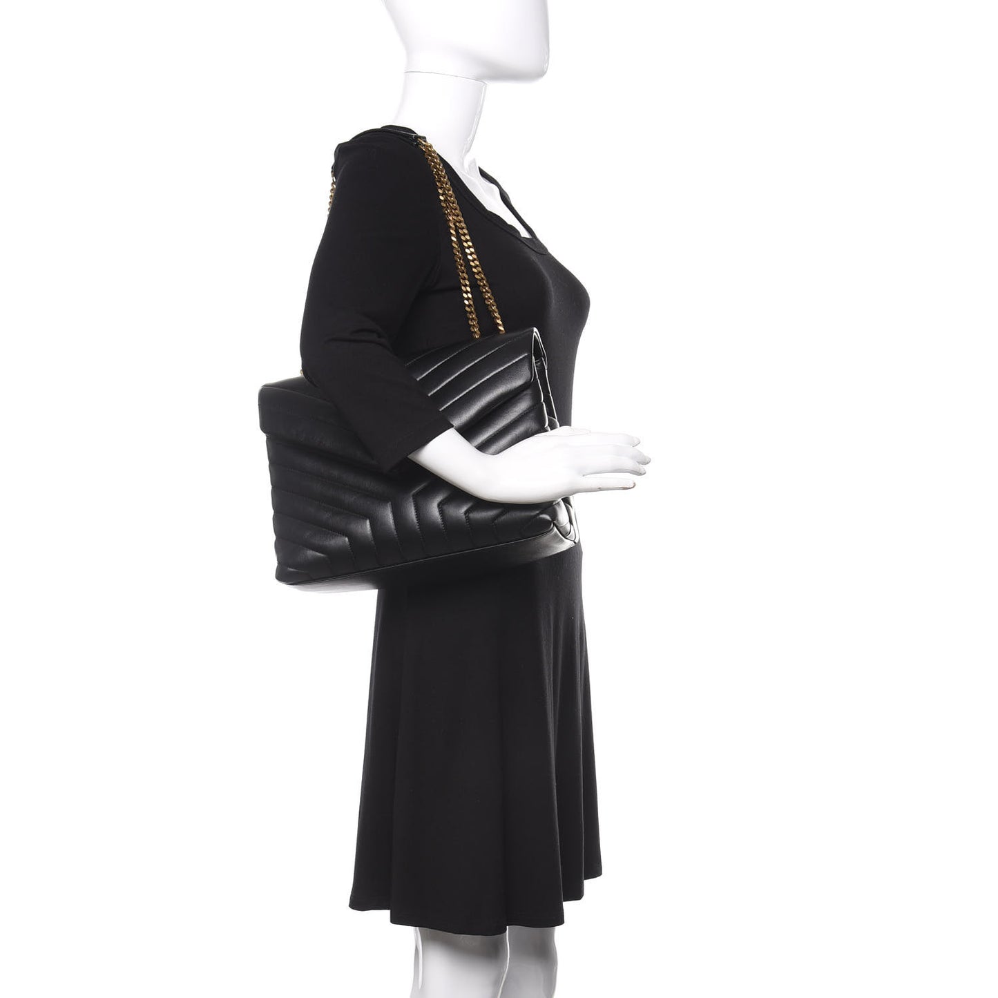 Calfskin Y Quilted Monogram Medium Loulou Chain Satchel Black