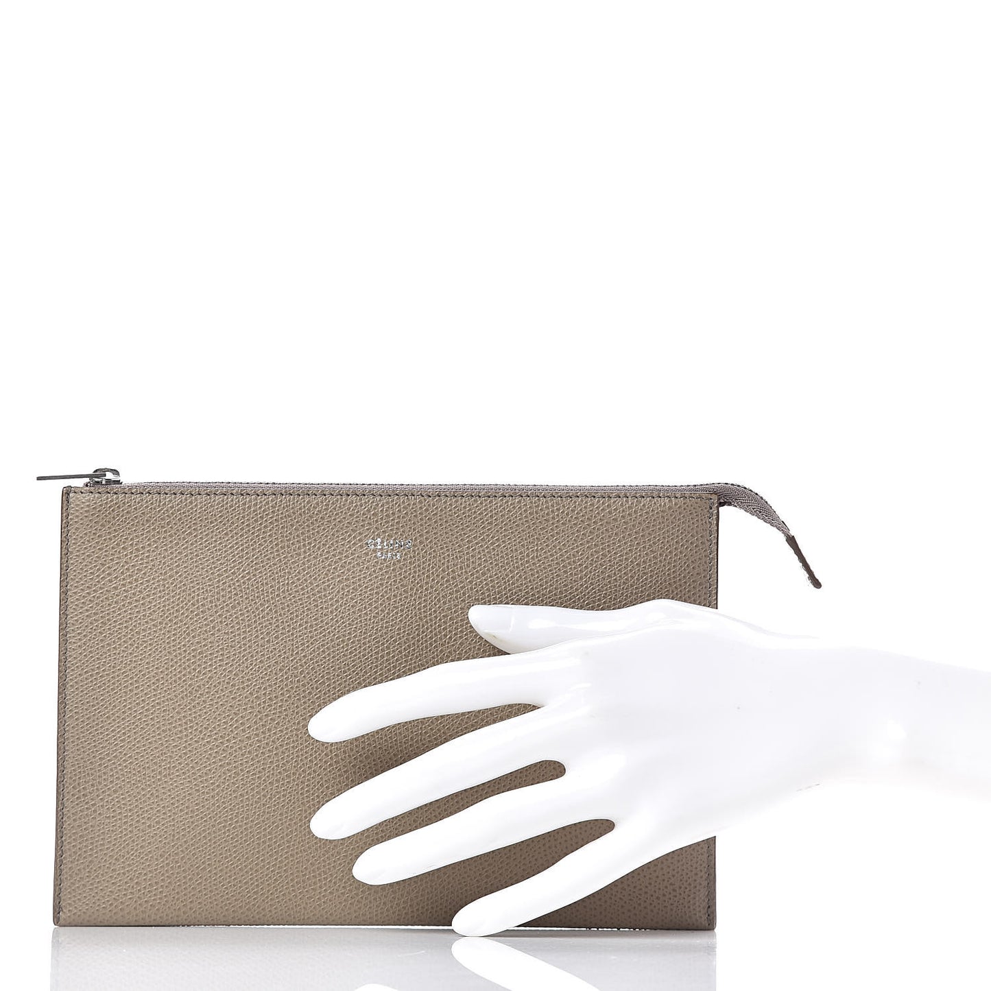 Shiny Grained Calfskin Solo Trio Cosmetic Pouch Taupe