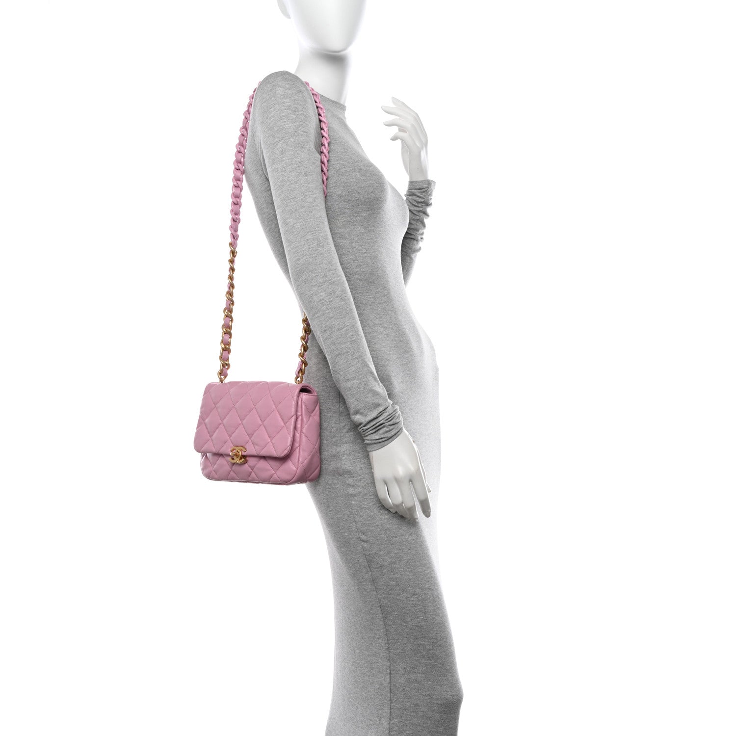 Chanel Lambskin Quilted Small Lacquered Chain Flap Pink 2 of 10