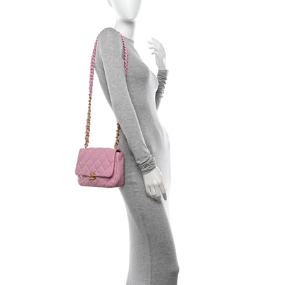 Chanel Lambskin Quilted Small Lacquered Chain Flap Pink 2 of 10