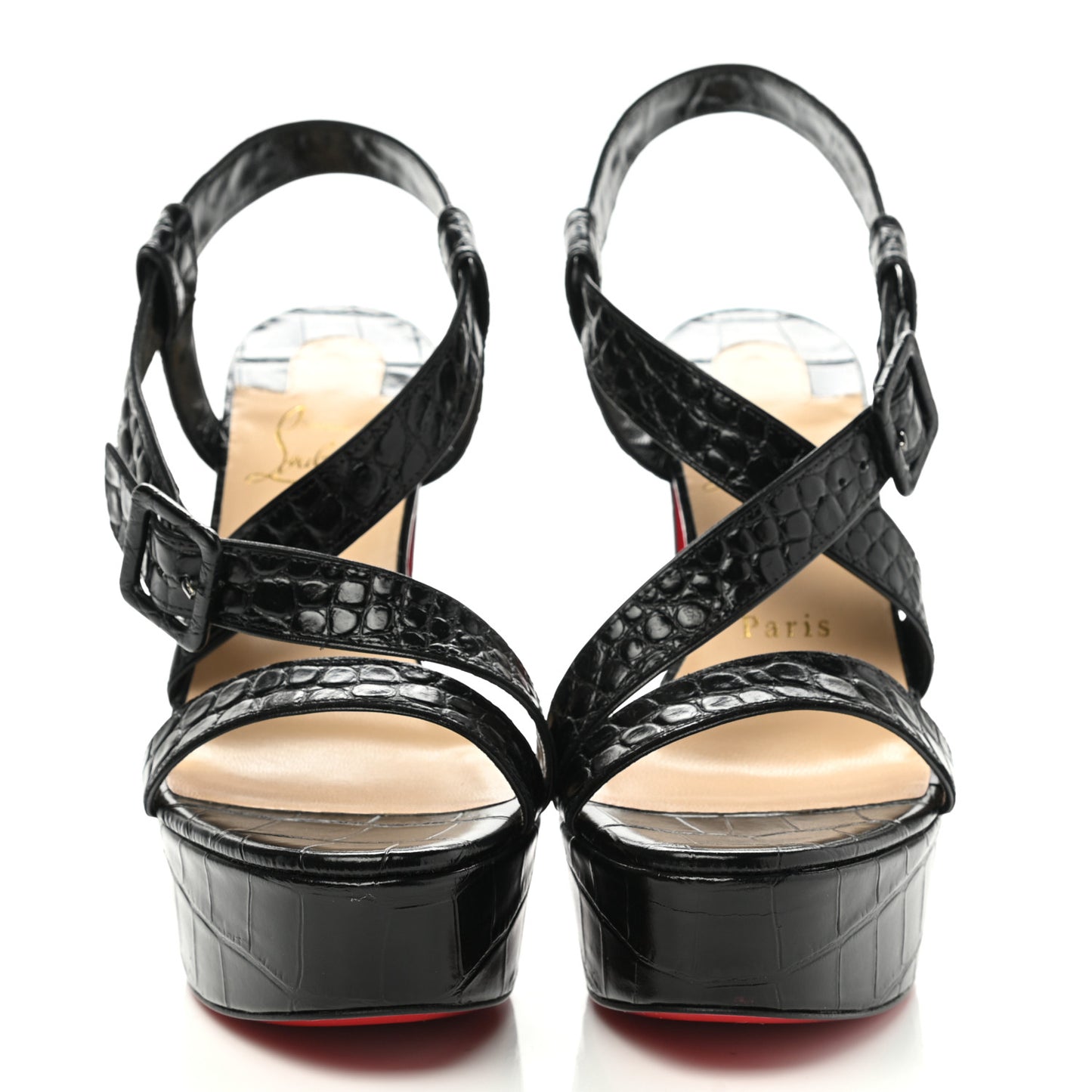 Calfskin Alligator Embossed Selima 130 Sandals 37.5 Black