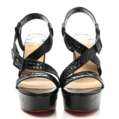 Christian Louboutin Calfskin Alligator Embossed Selima 130 Sandals 37.5 Black 2 of 7