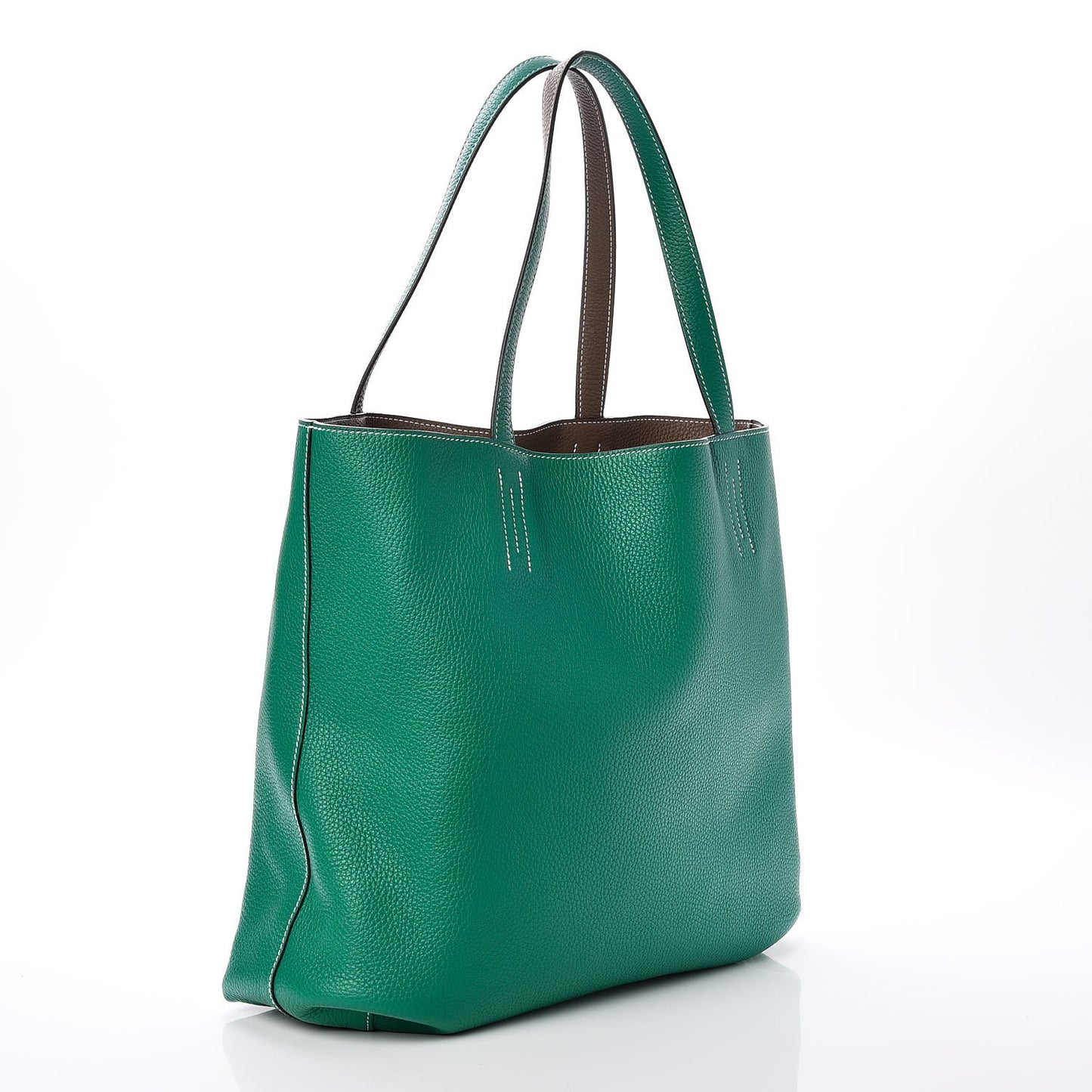 Taurillon Clemence Double Sens 45 Reversible Tote Etoupe Vert Vertigo