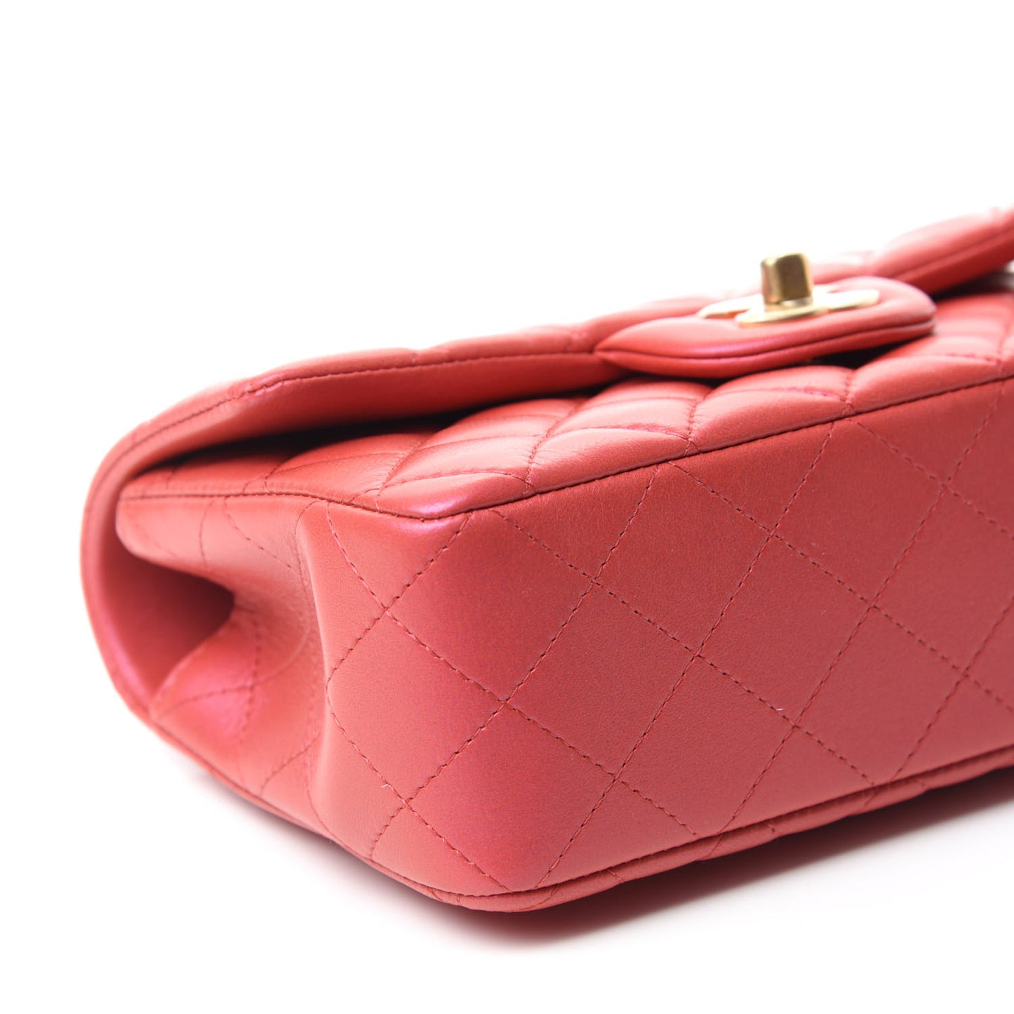Iridescent Lambskin Quilted Mini Top Handle Rectangular Flap Red