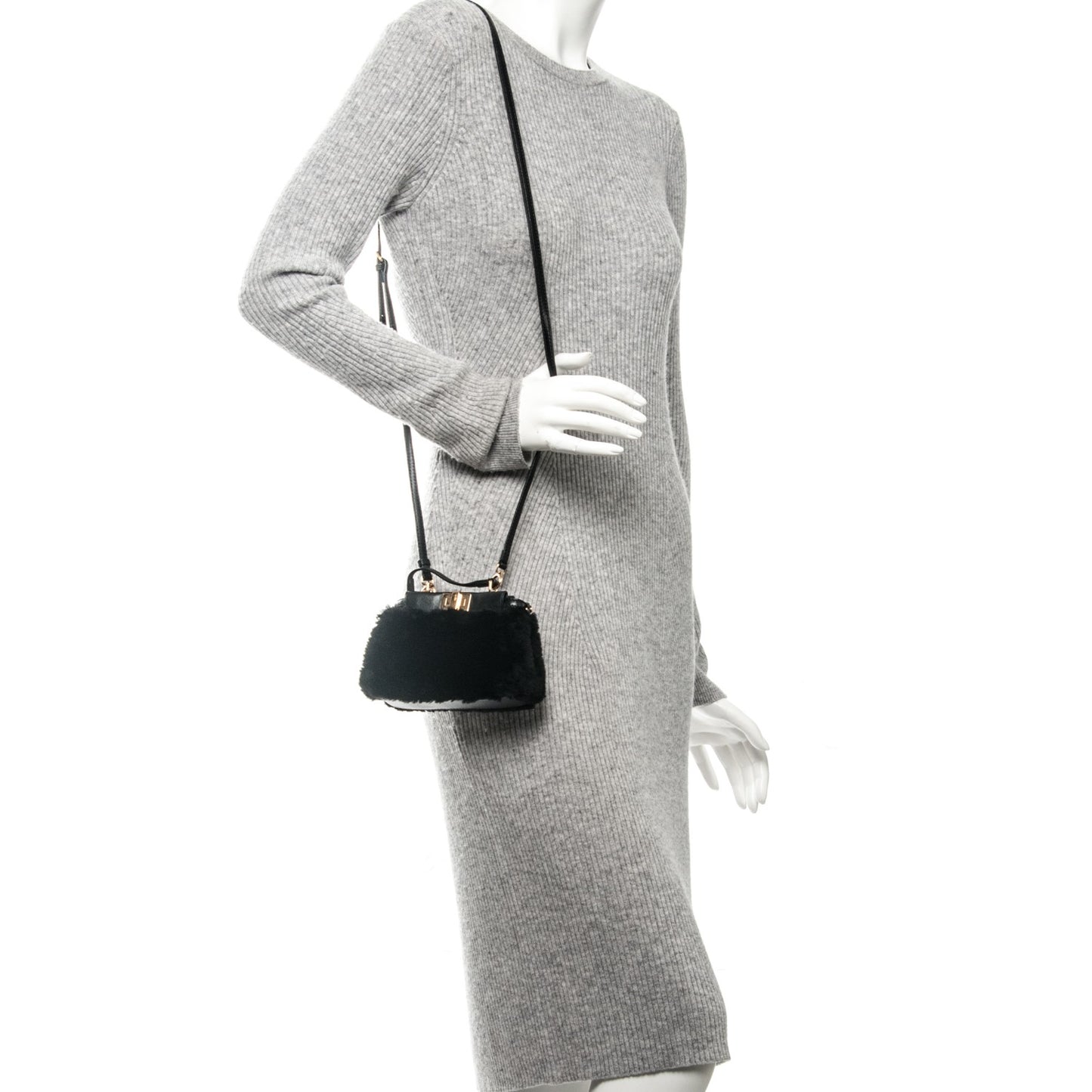 Shearling Shiny Nappa Micro Peekaboo Iconic Satchel Black
