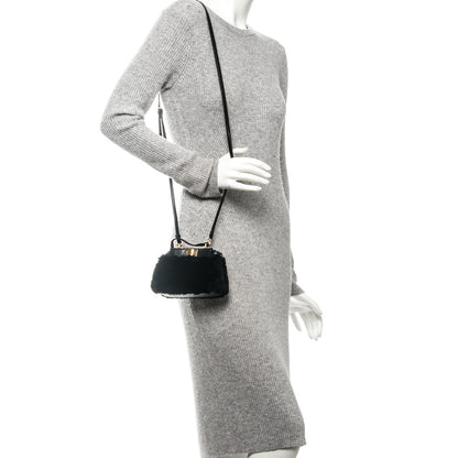 Fendi Shearling Shiny Nappa Micro Peekaboo Iconic Satchel Black 2 of 7