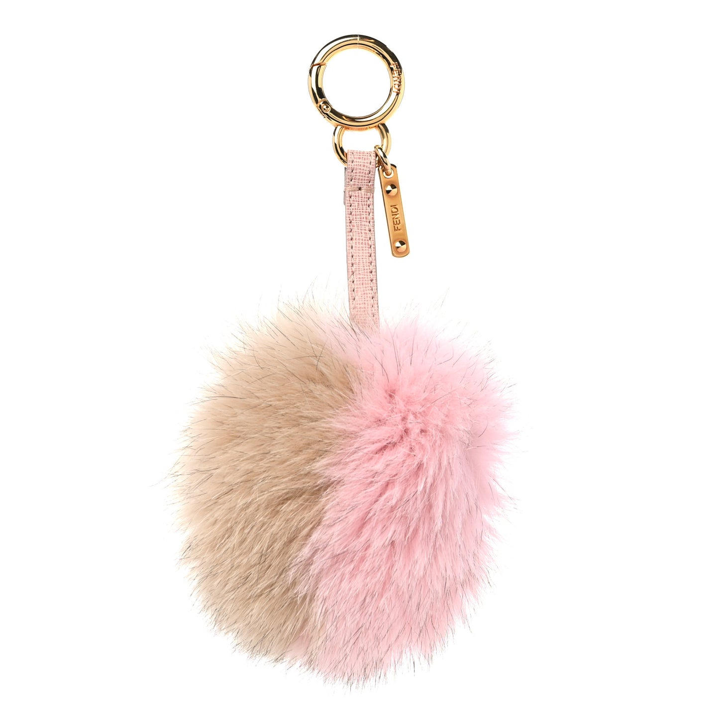 Fox Fur Vitello Elite Bi-Color Pom Pom Bag Charm Rosa Cammello Cipria