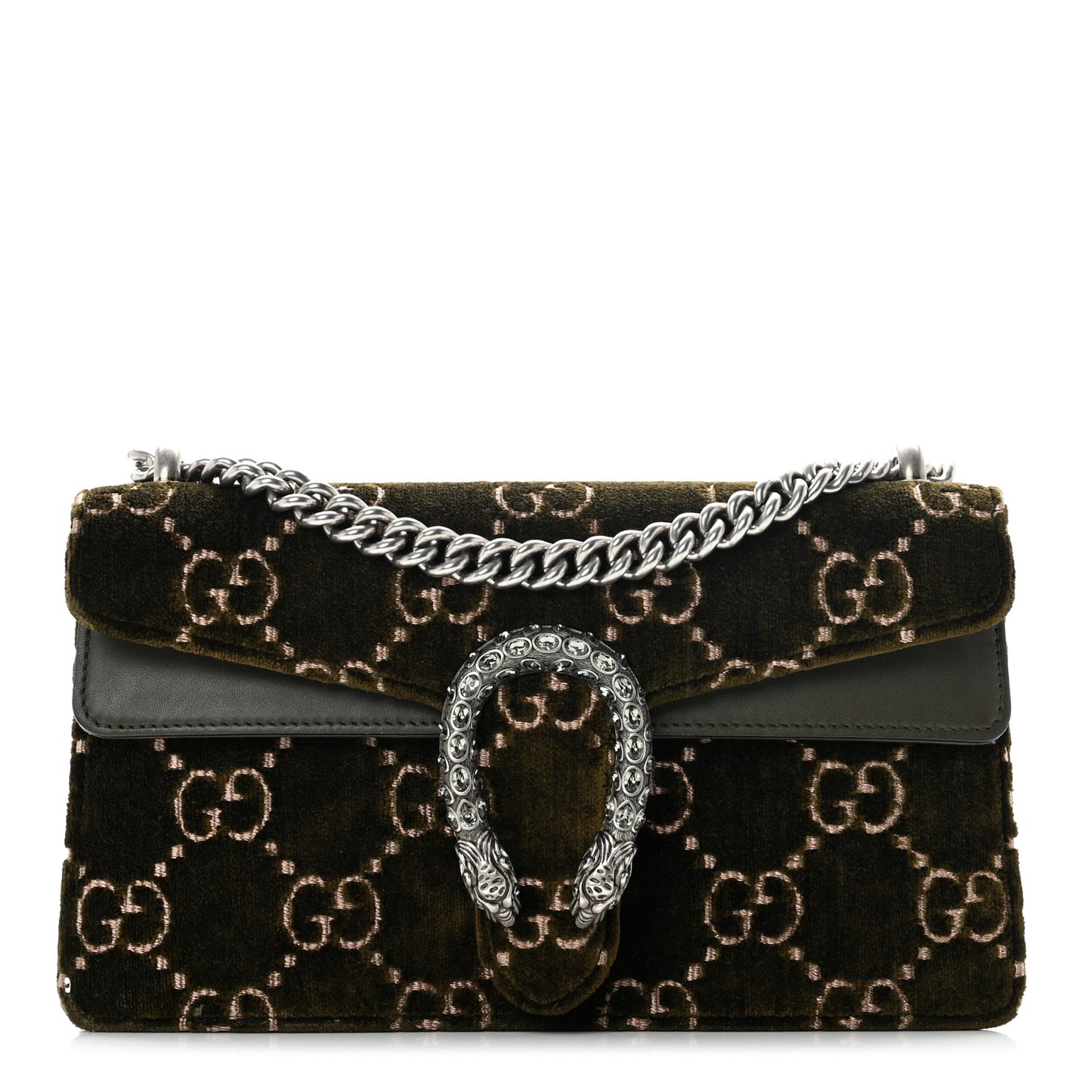 Velvet Moon Calfskin Crystal GG Monogram Small Dionysus Shoulder Bag Dark Olive Rose Gold