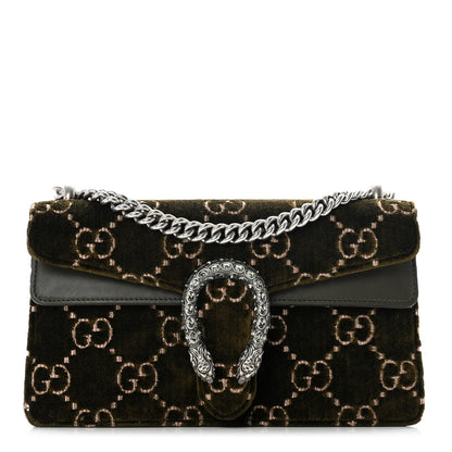 Gucci Velvet Moon Calfskin Crystal GG Monogram Small Dionysus Shoulder Bag Dark Olive Rose Gold 1 of 11