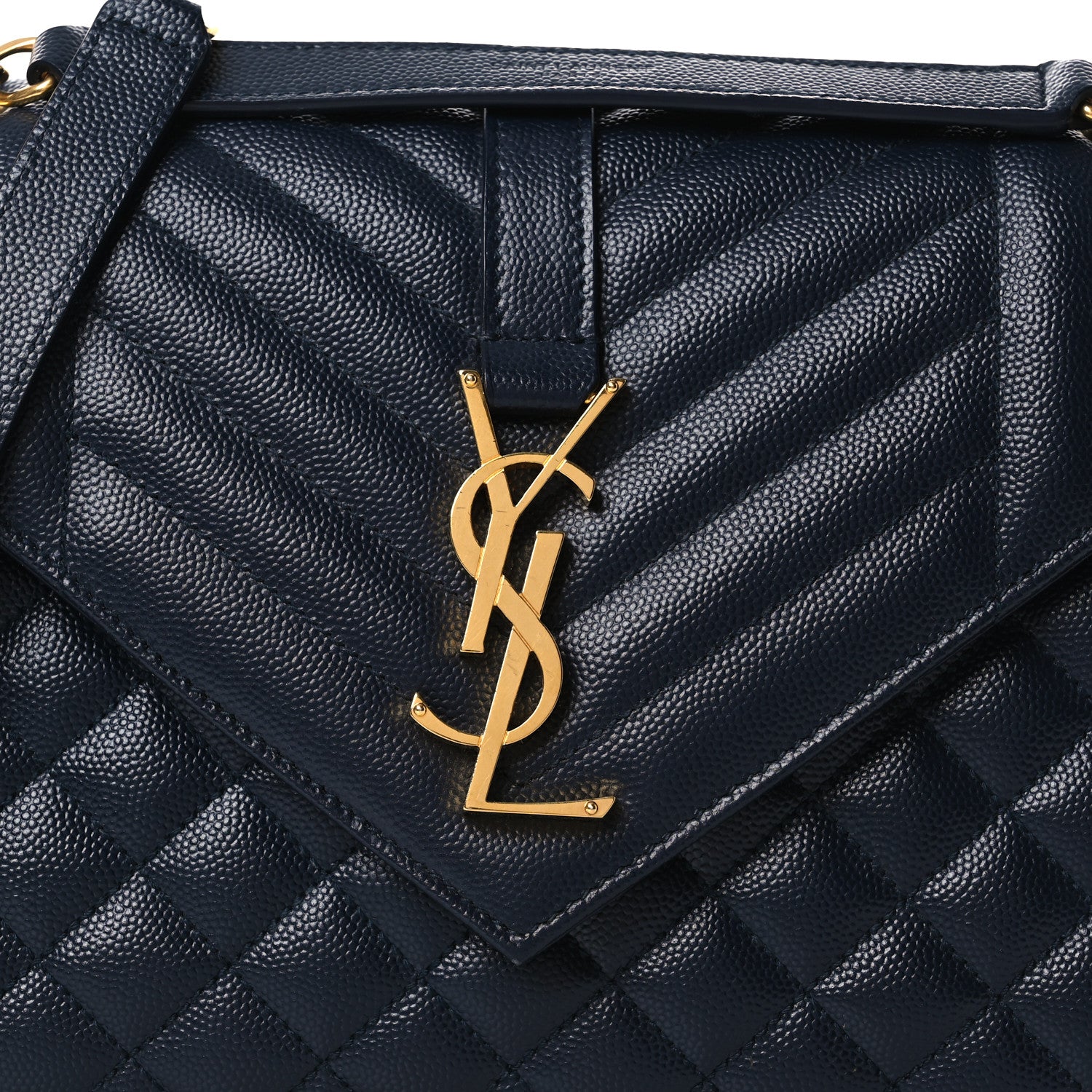 Saint Laurent Grain De Poudre Textured Mixed Matelasse Triquilt Medium Monogram Satchel Deep Marine 8 of 14