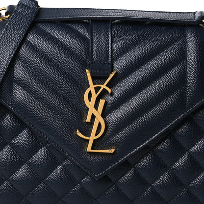 Saint Laurent Grain De Poudre Textured Mixed Matelasse Triquilt Medium Monogram Satchel Deep Marine 8 of 14
