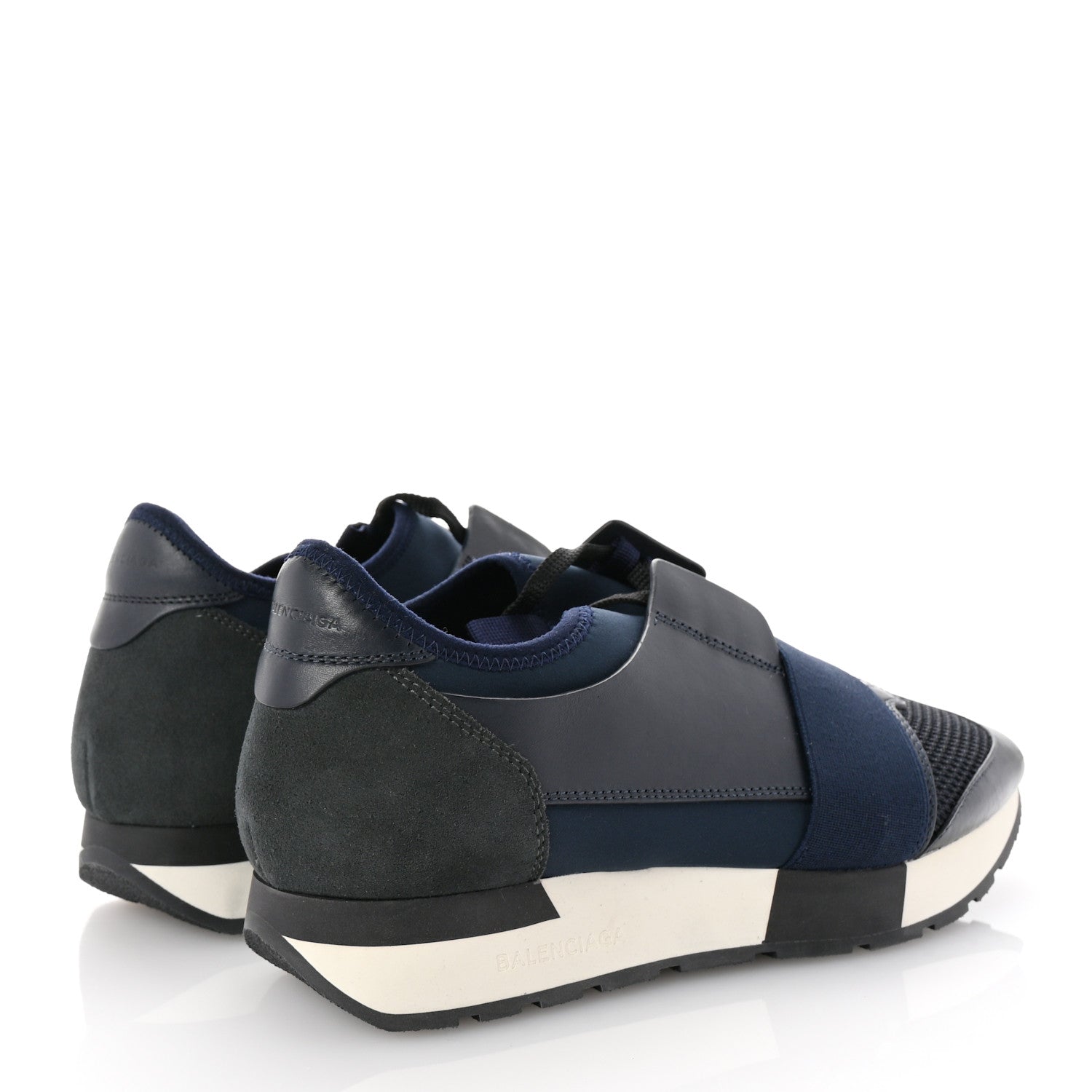 Balenciaga Mesh Calfskin Neoprene Suede Womens Race Runner Sneakers 40 Bleu Nuit 5 of 9