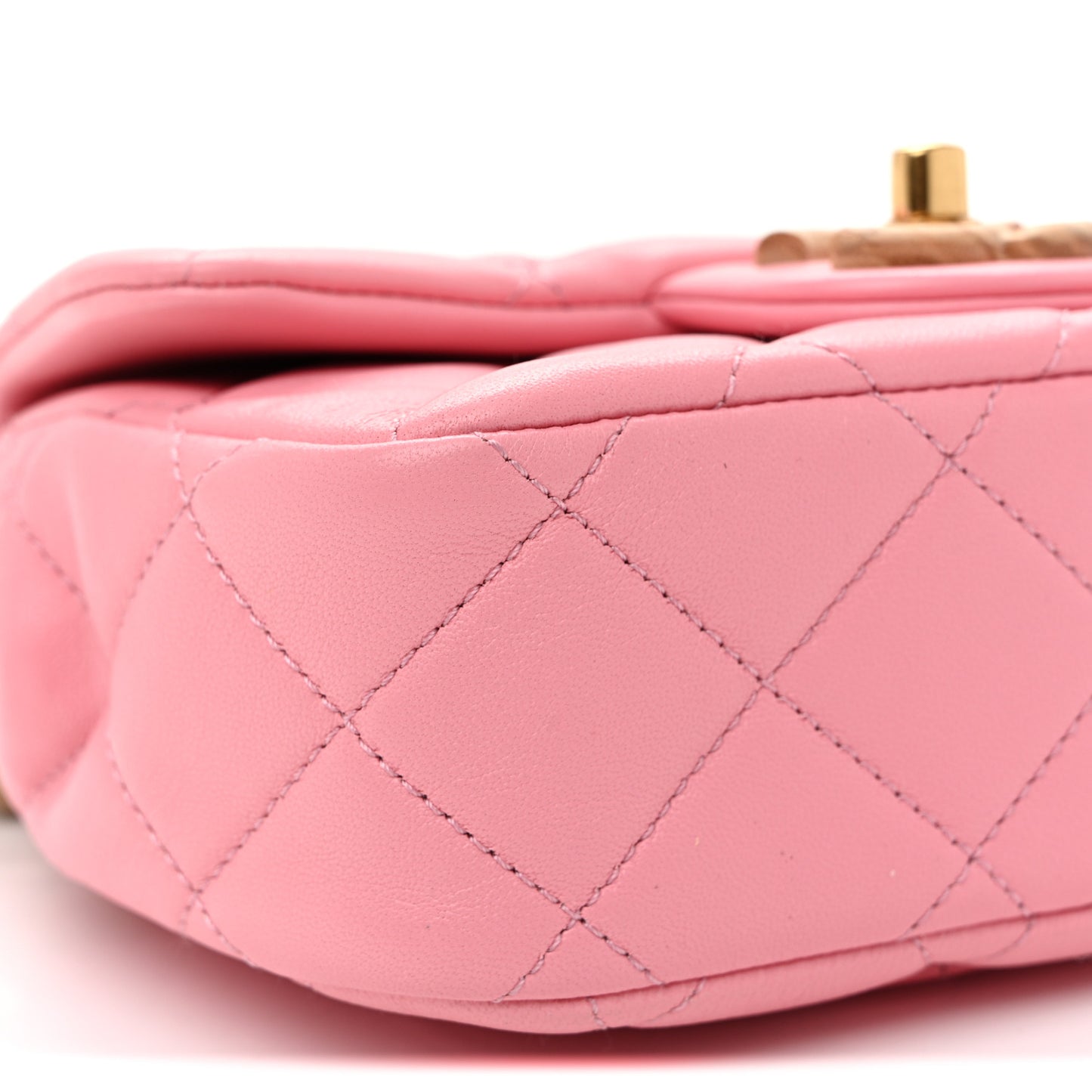 Lambskin Wenge Quilted Mini Fashion Wood Square Flap Pink