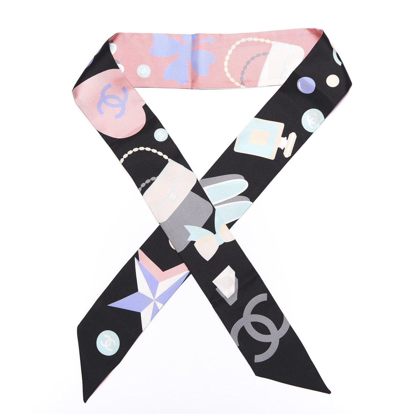 Silk Twill Slim Bandeau Scarf Pink Black