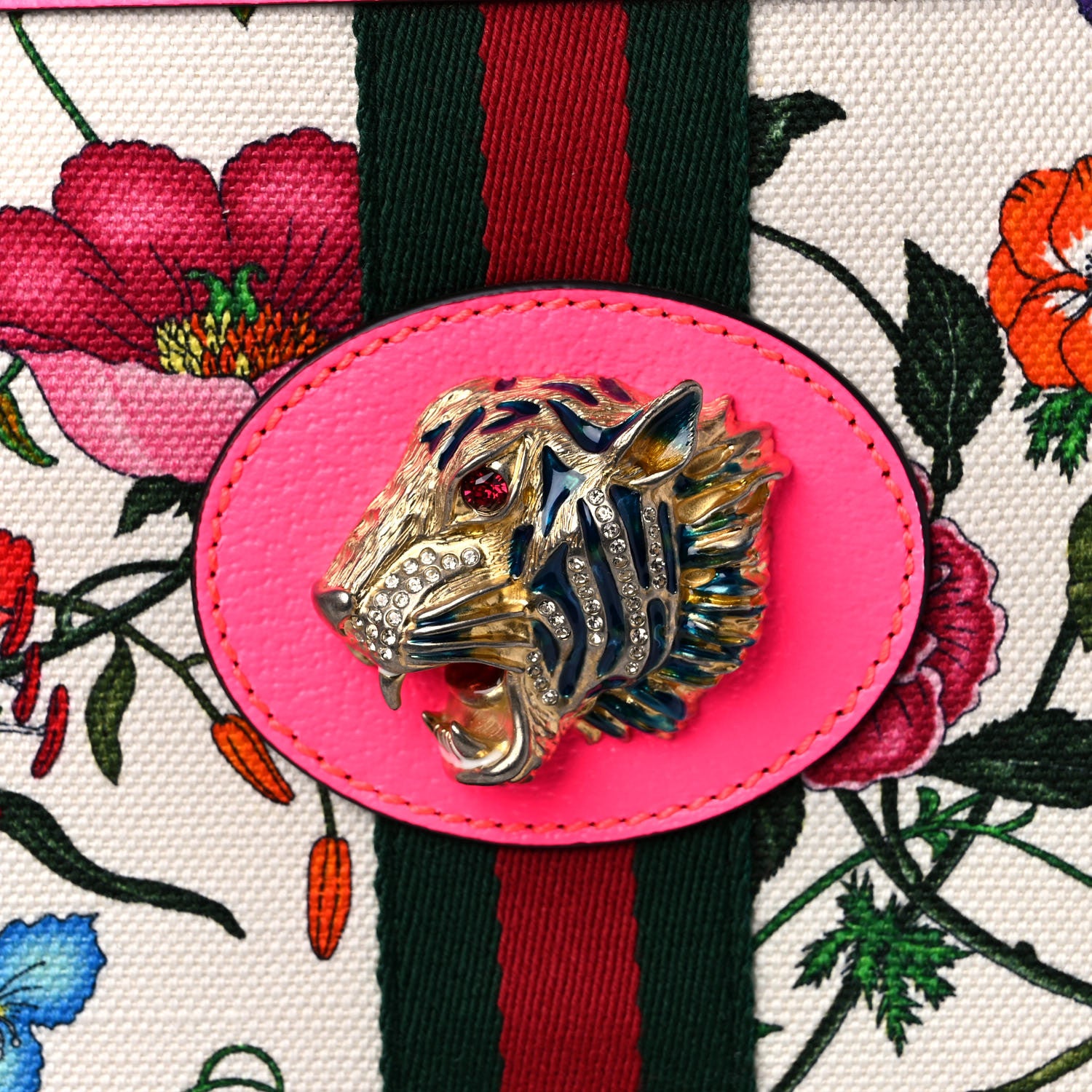 Gucci Canvas Flora Large Rajah Chain Tote White Multicolor Fuxia Fluo 9 of 11